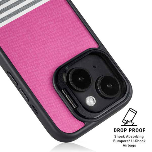 Pink and Grey Stripes iPhone 15 Kickstand Case